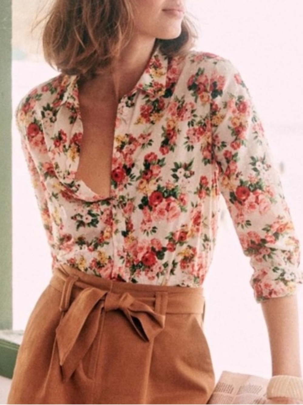 Sezane Pierro Shirt in Rose Bouquet FR 38 US 6 Floral 100% Cotton Button Down